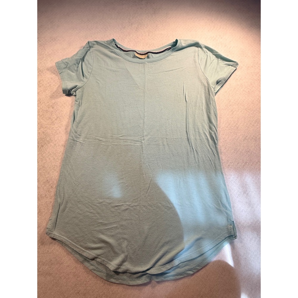 Bobbie Brooks Plus Size Light Blue Short Sleeve Crew Neck Curved Hem Tee 1X